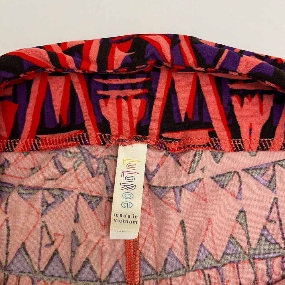 LuLaRoe Red & Purple Geometric Pattern Leggings, Lularoe Patterned Leggings Q9 - Picture 4 of 7